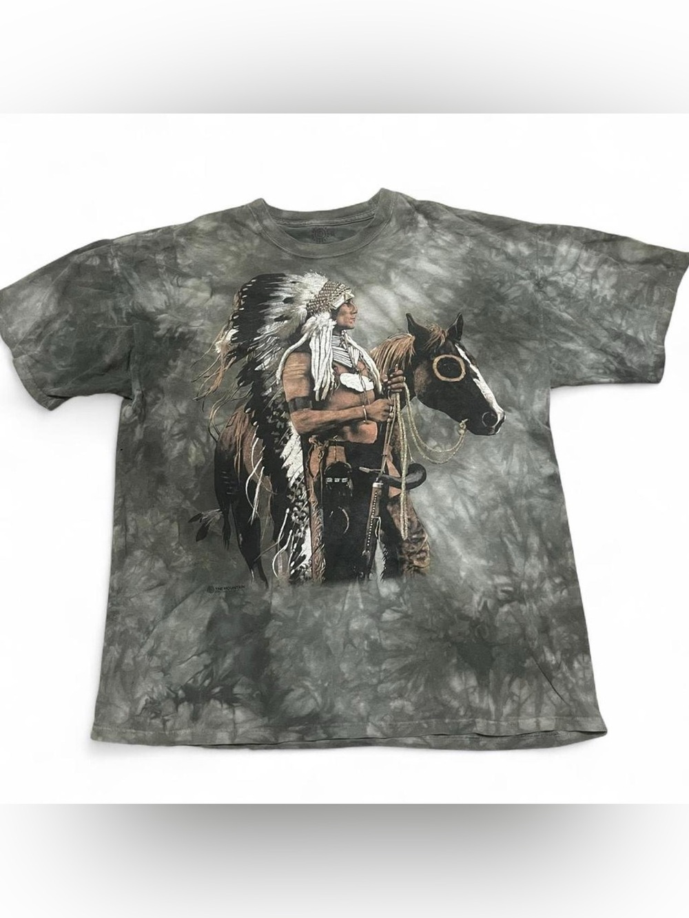 Vintage Tie-Dye Graphic Tee with Native Chief & Horse